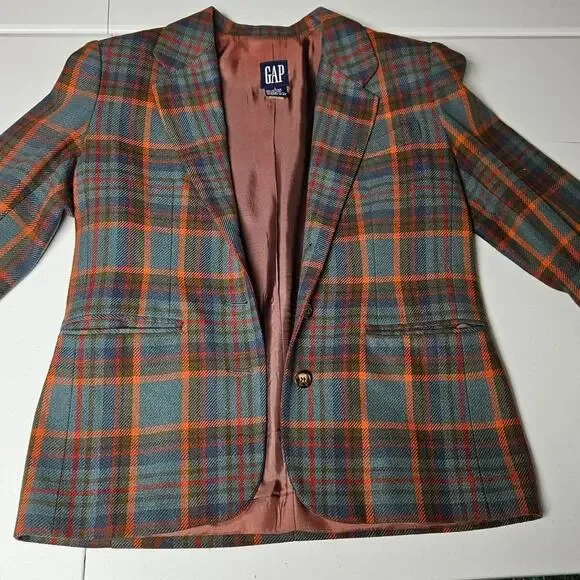 Vtg 80s gap plaid gap blazer large - Picture 2 of 8
